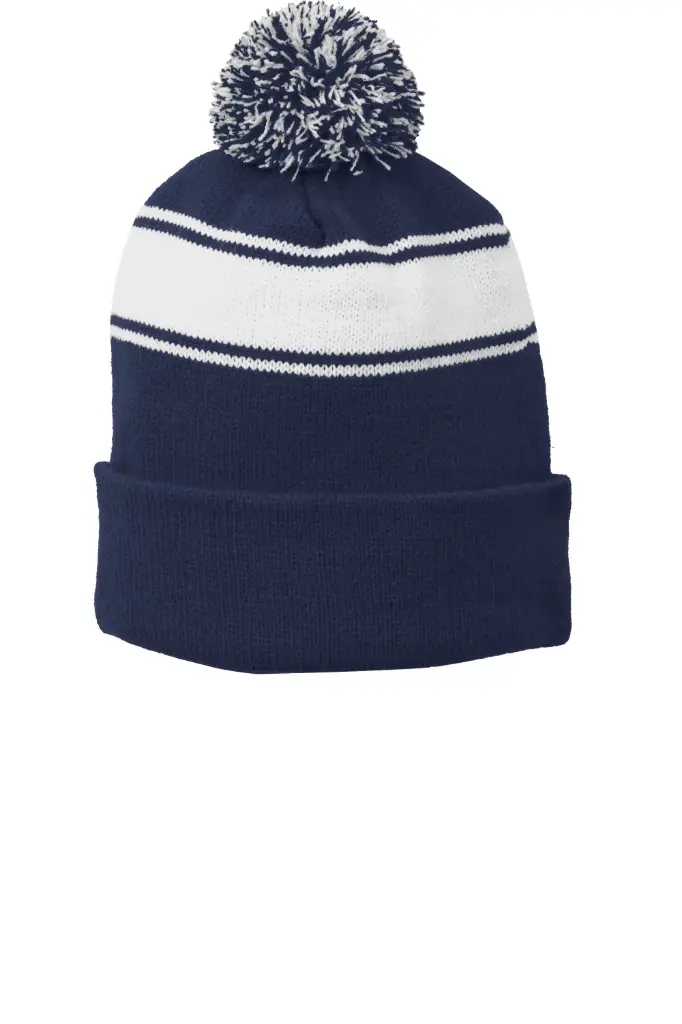 Matthews Sport-Tek® Stripe Pom Pom Beanie