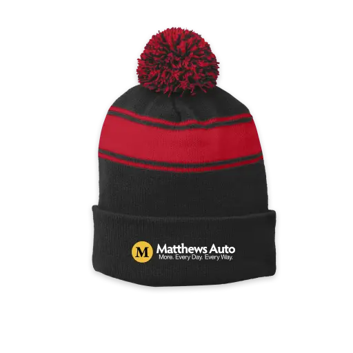 Matthews Sport-Tek® Stripe Pom Pom Beanie